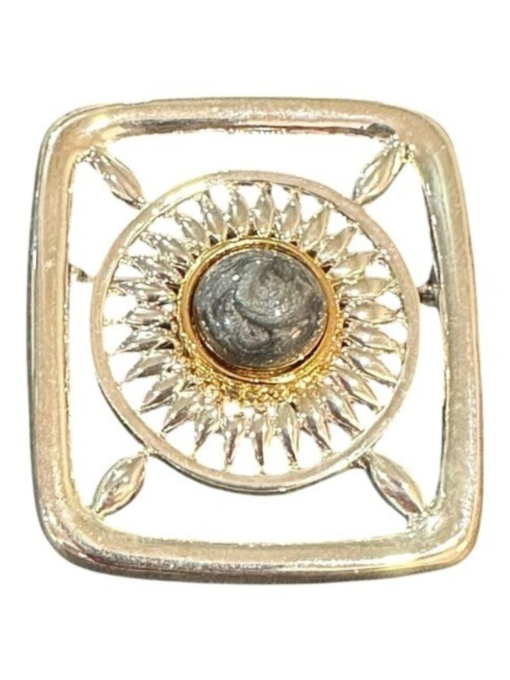 Vintage Danecraft Silver & Gold Tone Brooch With Sunburst Design And Central Swi